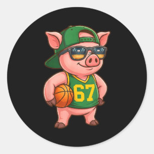 Sticker Rond Basketball G drôle 67 argot Gen Alpha Srts Hommes