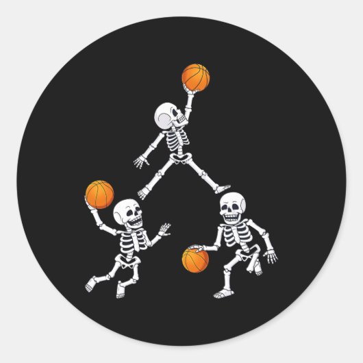 Sticker Rond Basketball Halloween Skeleton Dunking Dribble Boys (Devant)