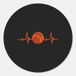Sticker Rond Basketball Lover Heartbeat Vintage Retro Basketbal