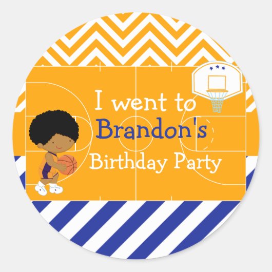 Sticker Rond Basketball mignonne African American Boy 'Je suis  (Devant)