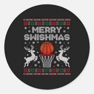 Sticker Rond Basketball Noël Sweat Ugly Merry Swishmas M