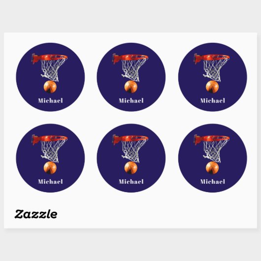 Sticker Rond Basketball Replace with Your Name (Feuille)