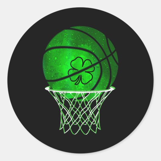 Sticker Rond Basketball Shamrock Lucky Clover Irish St Patrick' (Devant)