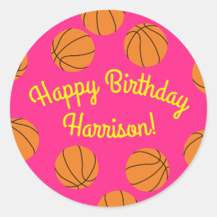 Sticker Rond Basketball Sports Anniversaire fête rose