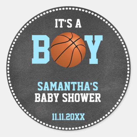 Sticker Rond Basketball thème Baby shower Chalkboard garçon (Devant)