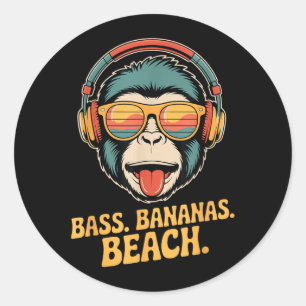 Sticker Rond Bass Bananas Plage Amusement Été Vibes Singe Ape