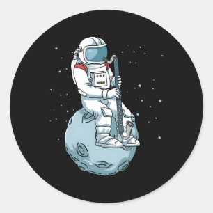 Sticker Rond Bass Clarinet Jazz Musique Astronaut Bass Clarinet