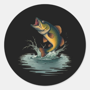 Sticker Rond Bass Fishing Adventure Vintage