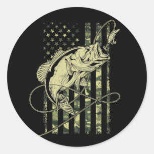 Sticker Rond Bass Fishing American Flag USA Fishman