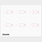 Sticker Rond Bass Groper poisson dans Pastel rose sur blanc (Feuille)