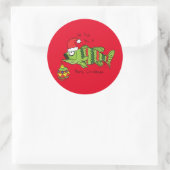 Sticker Rond Basse de Noël amusant Pêche Poisson Cute Cartoon (Sac)