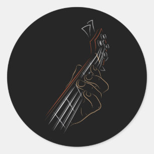 Sticker Rond Basse Guitare Lecteur Musique Guitariste Musicien 