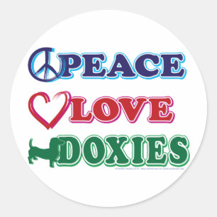 Sticker Rond Basset allemand de Paix-Amour-Doxies