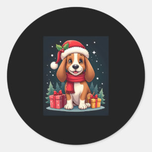 Sticker Rond Basset Hound Chien vêtements de Noël Santa Hat Chi