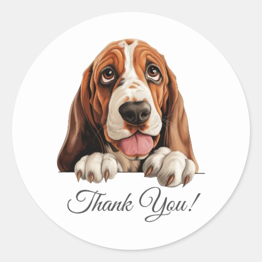 Sticker Rond Basset Hound Cute Chien Merci (Devant)