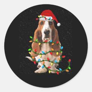 Sticker Rond basset hound noël drôle basset hound chien amour
