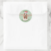 Sticker Rond Basset Hound Santa Hat Joyeuses Fêtes (Sac)