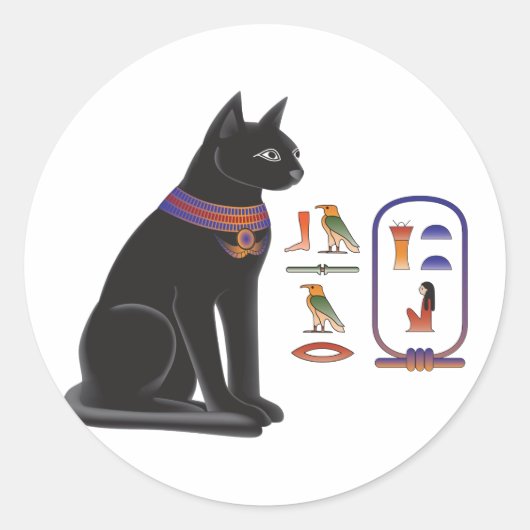 Sticker Rond Bastet, déesse chatte égyptienne (Devant)
