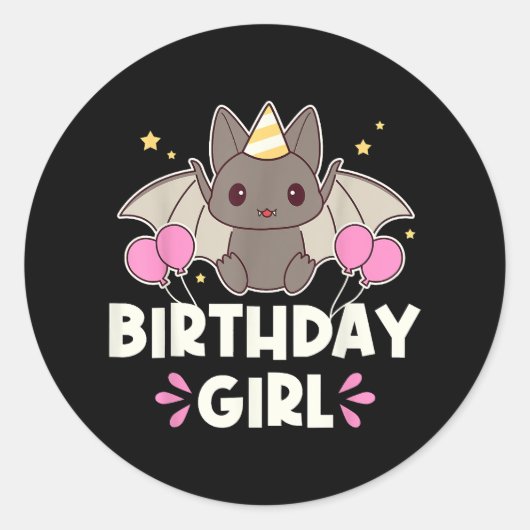 Sticker Rond Bat-chat fille d'anniversaire mignonne (Devant)