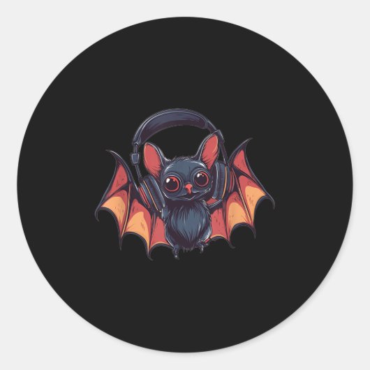 Sticker Rond Bat cool Avec Casque Mouches Avec Cool Jams Pour (Devant)