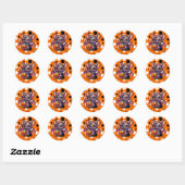 Sticker Rond Bat d'Halloween mignonne avec panier Citrouille (Feuille)