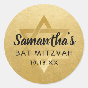 Sticker Rond Bât Mitzvah Bar Mitzvah Étoile de David Nom en or