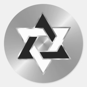 Sticker Rond Bat mitzvah Black White Star de David sur Argent