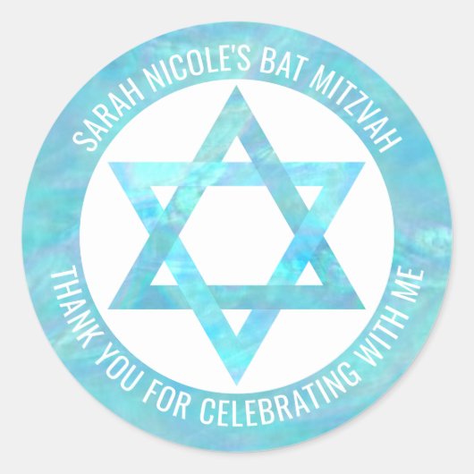 Sticker Rond Bat mitzvah Blue Opal Star De David Merci (Devant)