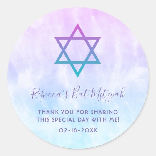 Sticker Rond Bat mitzvah de teinture Turquoise pourpre (Devant)