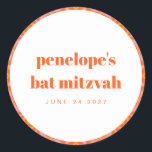 Sticker Rond Bat mitzvah de typographie Orange<br><div class="desc">Personnalisé Bright Orange Retro Typographie Bat mitzvah Nom Classic Round Sticker</div>