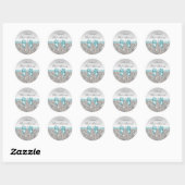 Sticker Rond Bat mitzvah Faux Silver Sequins Turquoise Bow Diam (Feuille)