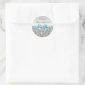 Sticker Rond Bat mitzvah Faux Silver Sequins Turquoise Bow Diam (Sac)