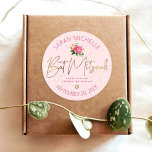 Sticker Rond Bat mitzvah Floral Rose Aquarelle Gold Script<br><div class="desc">Soyez fier, réjouissez-vous et célébrez cette étape de votre Bat mitzvah préféré chaque fois que vous utilisez cet autocollant sophistiqué et personnalisé! Une aquarelle florale rose chaud, chic, la typographie de scénario de feuille d'or et Star of David, ainsi que le rose moderne poussiéreux sans serif type superposent un arrière...</div>