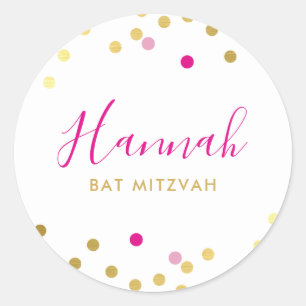 Sticker Rond BAT MITZVAH joli glam confetti tache or rose