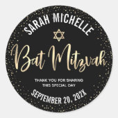 Sticker Rond Bat mitzvah moderne Black Gold Parties scintillant (Devant)