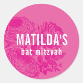 Sticker Rond BAT MITZVAH moderne élégant floral joli rose (Devant)