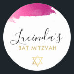 Sticker Rond BAT MITZVAH moderne luxe doré doré rose noir<br><div class="desc">par kat massard >>> WWW.SIMPLYSWEETPAPERIE.COM <<<</div>