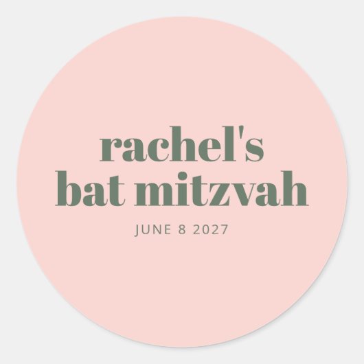 Sticker Rond Bat mitzvah moderne Soft Rose personnalisé (Devant)