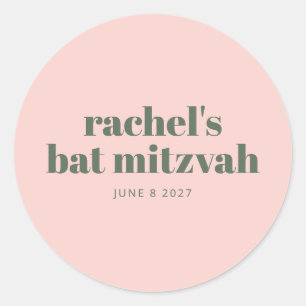 Sticker Rond Bat mitzvah moderne Soft Rose personnalisé