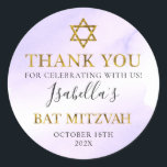 Sticker Rond Bat mitzvah Pastel Purple Merci Or<br><div class="desc">Sticker bat mitzvah Pastel Purple Gold Merci Classic rond</div>