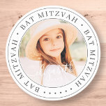 Sticker Rond Bat mitzvah Personnalisé Moderne Élégant Photo Chi<br><div class="desc">Ce design simple et classique est composé de typographie serif et d'ajouter une photo personnalisée. Merci d'être venu au Bat mitzvah.</div>