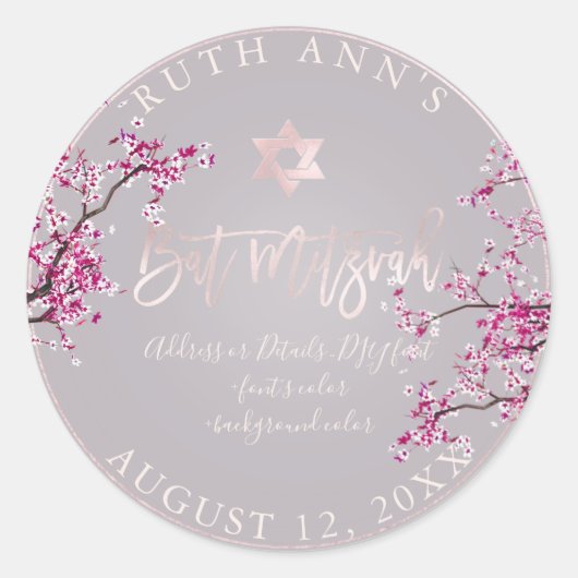 Sticker Rond Bat mitzvah PixDezines, Fleurs de cerisiers (Devant)