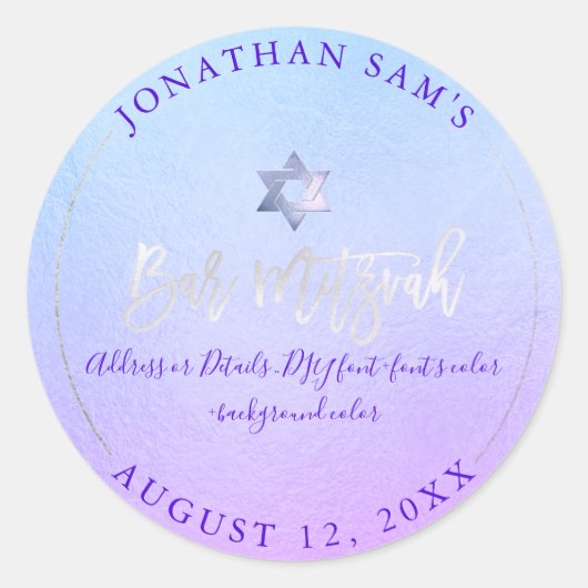 Sticker Rond Bat mitzvah PixDezines, Platinum+Électrique Violet (Devant)