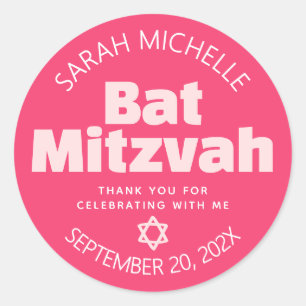 Sticker Rond Bat mitzvah rose Gras Typographie Cool Retro Super