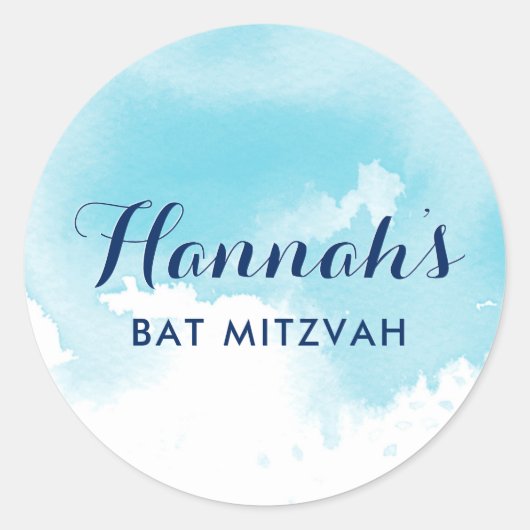 Sticker Rond BAT MITZVAH SEAL étoile moderne aqua bleu aquarell (Devant)