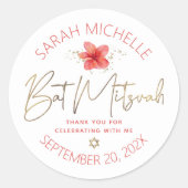 Sticker Rond Bat mitzvah Tropical Floral Aquarelle Gold Script (Devant)