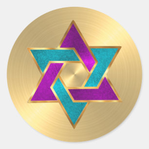 Sticker Rond Bat mitzvah violet étoile Turquoise David Gold