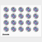 Sticker Rond Bat mitzvah violet étoile Turquoise David Silver (Feuille)