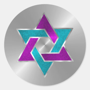 Sticker Rond Bat mitzvah violet étoile Turquoise David Silver