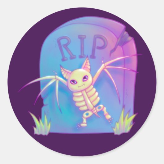 Sticker Rond Bat Skeleton RIP Gravestone Halloween Dessin (Devant)